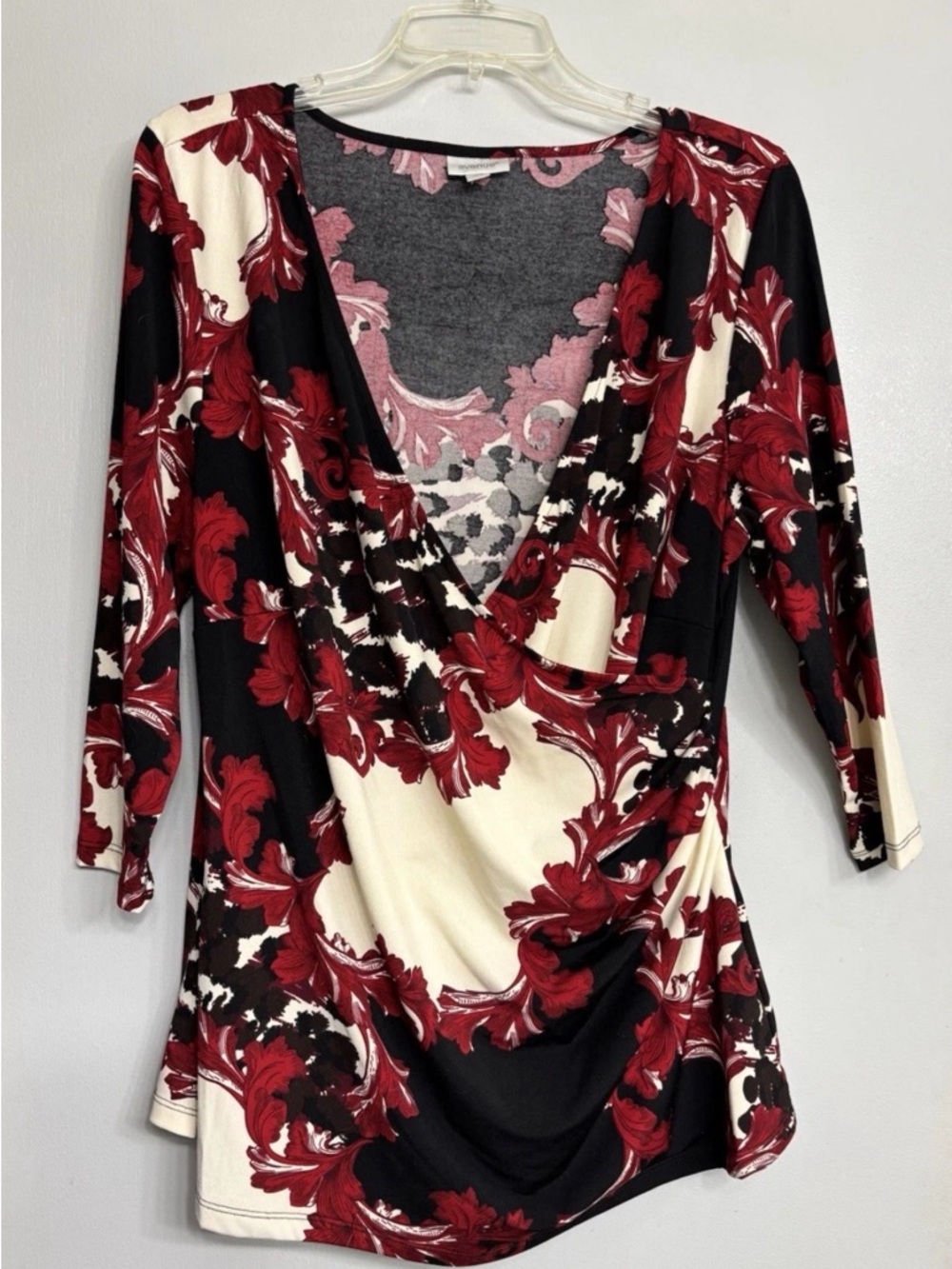 Avenue Red Black Floral-Print Top